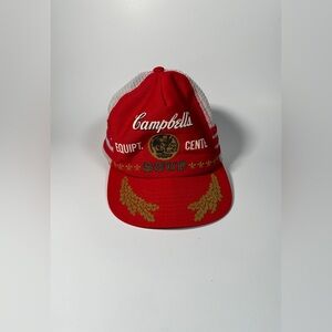 Vintage Campbells Soup 3 Stripe Mesh Trucker Hat Cap Made USA Distressed RARE
